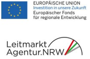 Logo der EU und der Leitmarktagentur NRW
